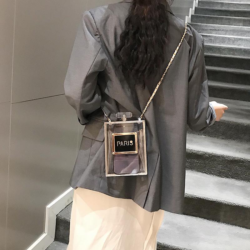 Nueva moda botella de perfume de acrílico bolsa de plástico transparente bolsa femenina bolsa de cadena de mensajero de cáscara dura bolsa de banquete de cena NHGA208365