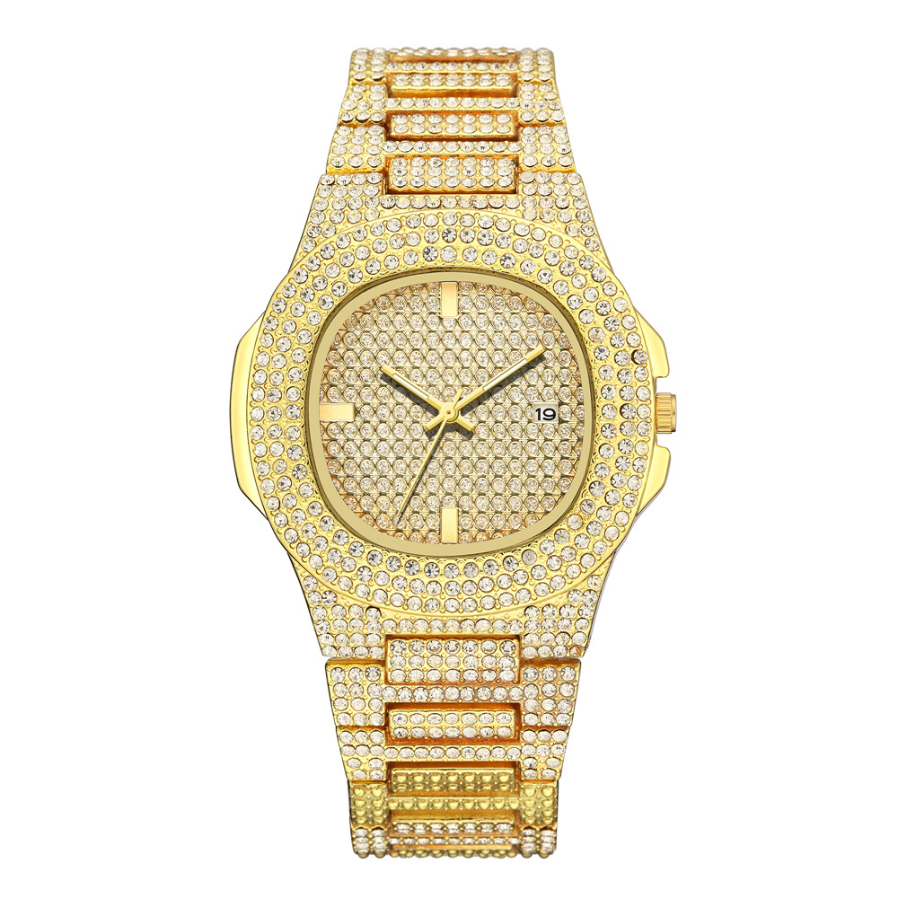 Reloj de cuarzo de aleación de diamantes de imitación para mujer, esfera grande con diamantes, calendario estrellado, reloj de moda para mujer,  al por mayor NHSY214703