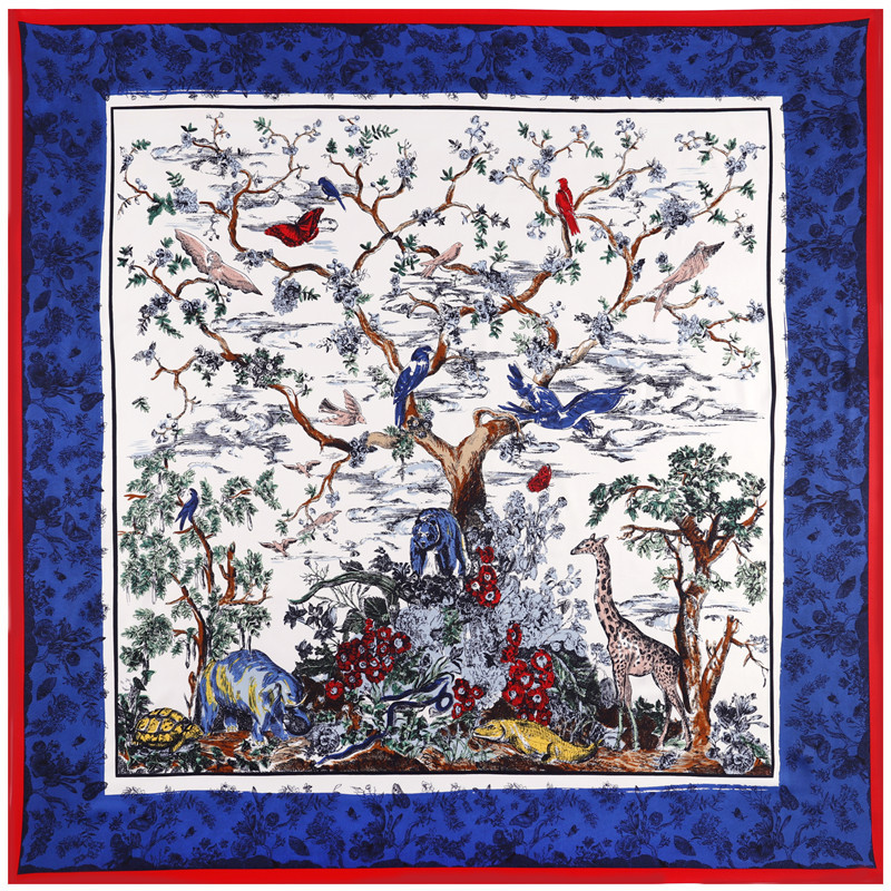 Bufanda de seda de nuevo estilo con estampado de animales del bosque, bufanda cuadrada grande de seda de sarga de 130 cm para damas NHPBX529159