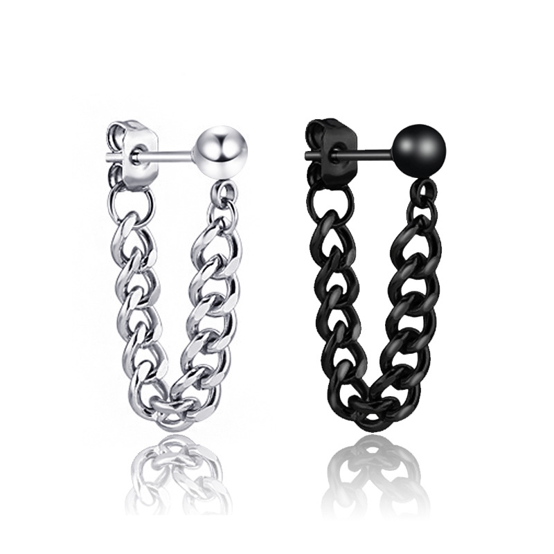 Pendientes de cadena de bolas de acero inoxidable de plata negra geométrica de moda pequeños NHCYU705737