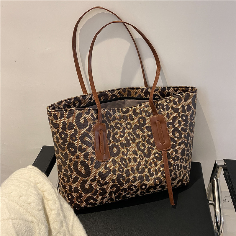 Mujeres Grande Cuero Sintético Leopardo Estilo Vintage Cremallera Bolso De Mano