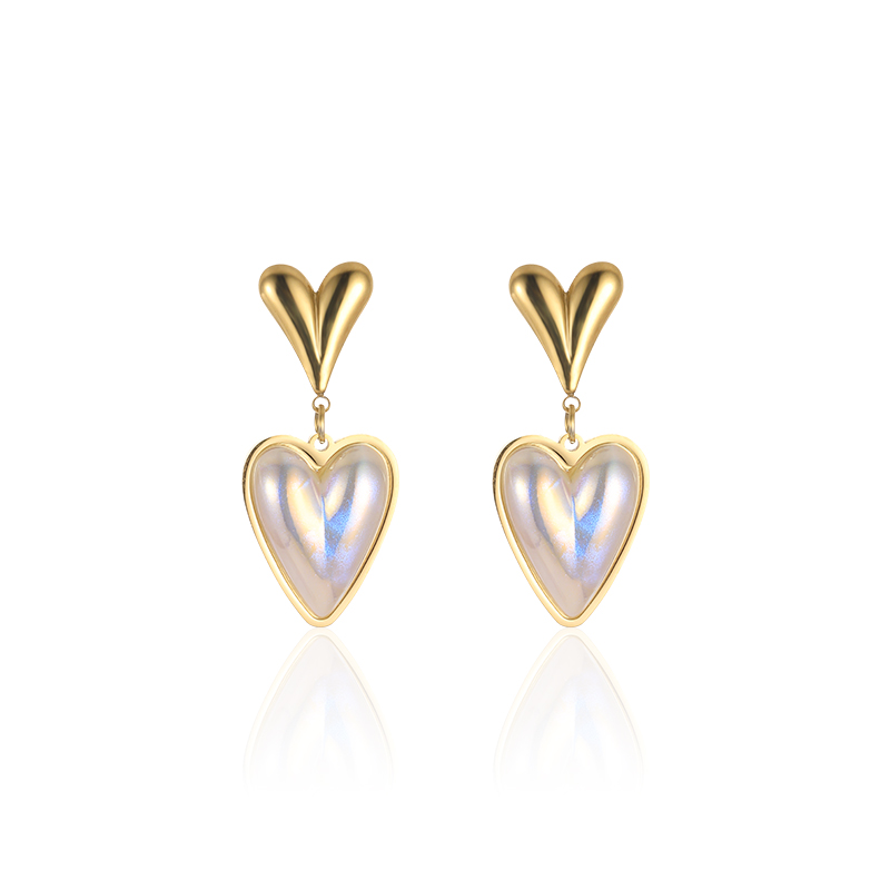 1 Par Estilo Vintage Forma De Corazón Enchapado Acero Inoxidable Chapado En Oro De 18 Quilates. Pendientes De Gota