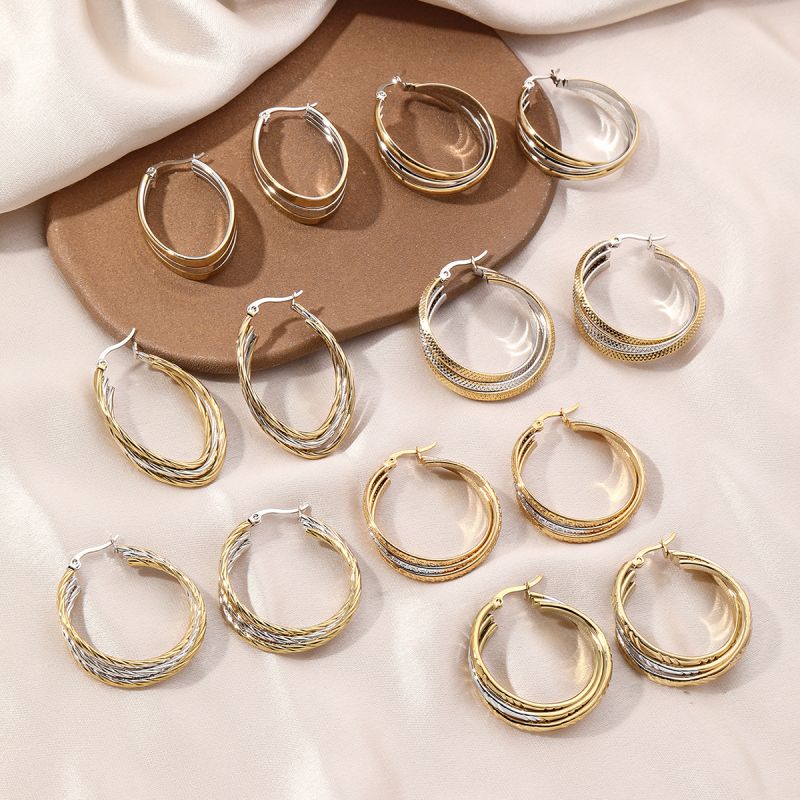 1 Par Estilo Vintage Estilo Simple Irregular Circulo Enchapado Acero Inoxidable chapados en oro de 18k Aretes