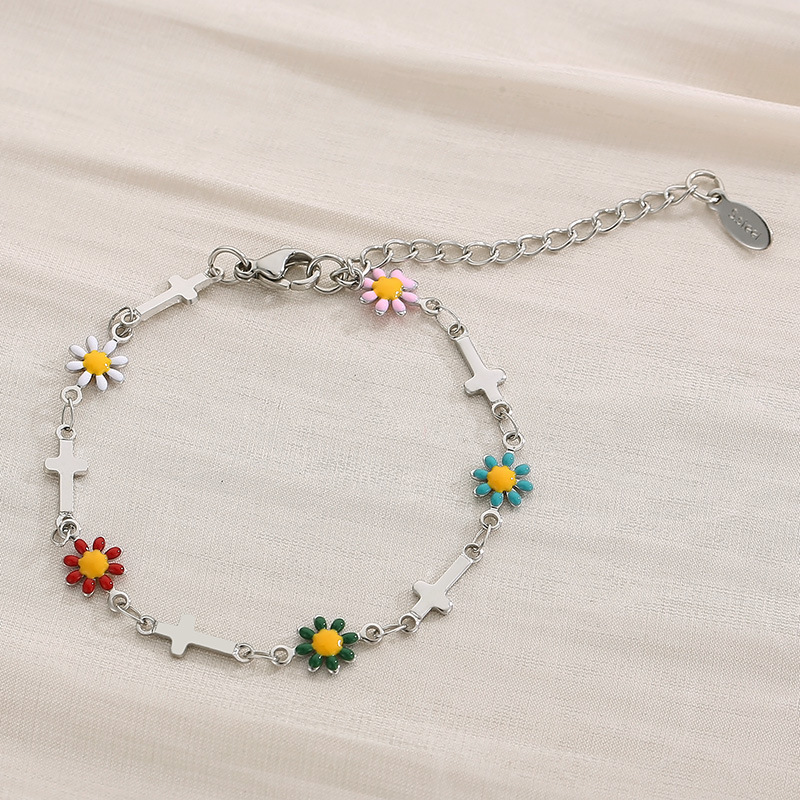 Estilo Simple Flor Acero Titanio Esmalte Pulsera Collar