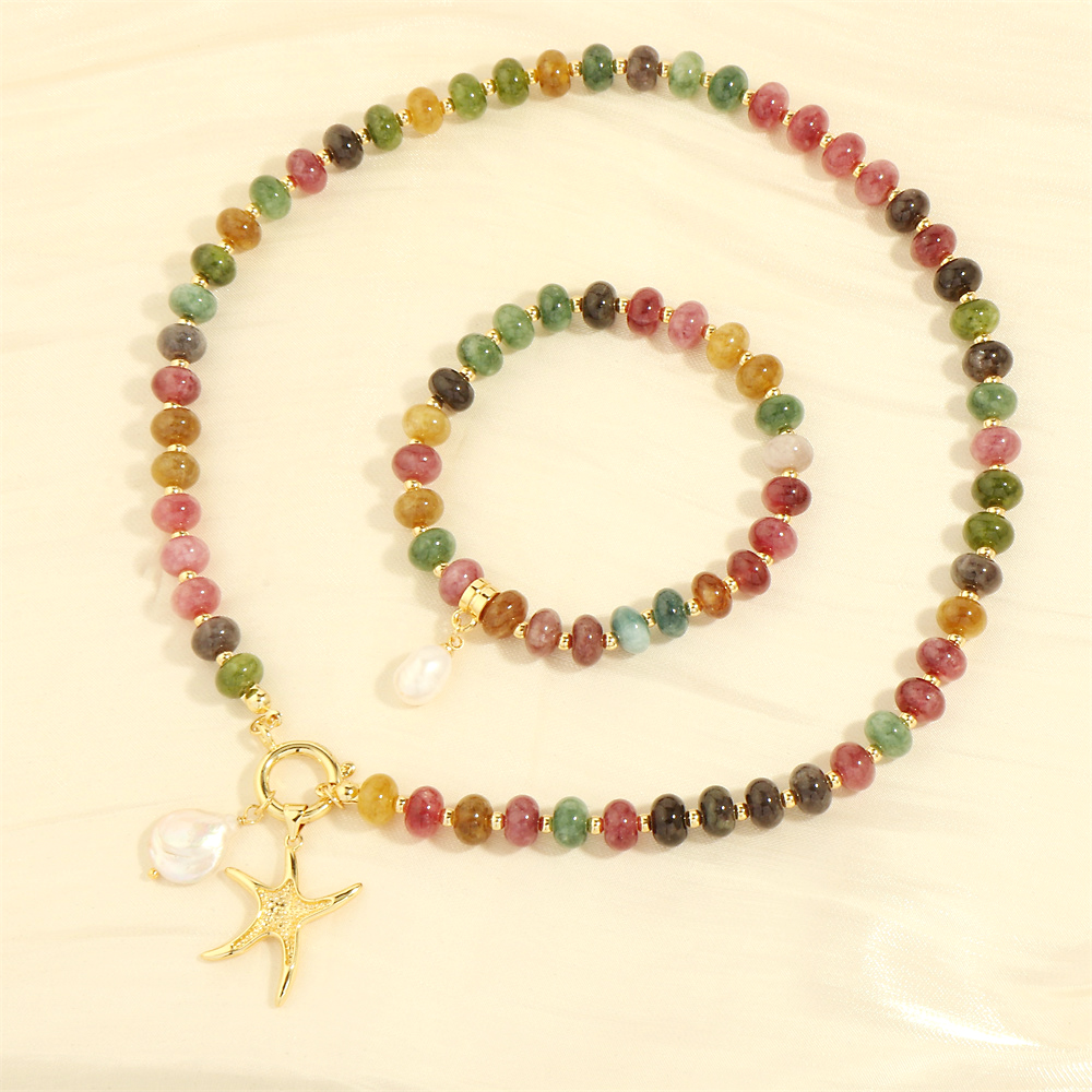 Estilo Simple Estilo Clásico Viajar Diariamente Irregular Estrella De Mar Perlas de Agua Dulce Piedra Cobre Con Cuentas Hecho A Mano Chapado En Oro De 18 Quilates. Mujeres Conjunto De Joyas