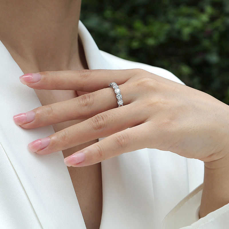 Elegante Señora Geométrico Plata Esterlina GRA Embutido Moissanita Anillos