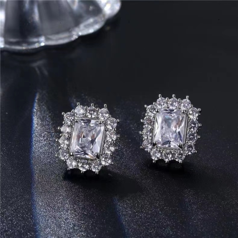 1 Par Elegante Lujoso Brillante Cuadrado Embutido Cobre Circón Pendientes