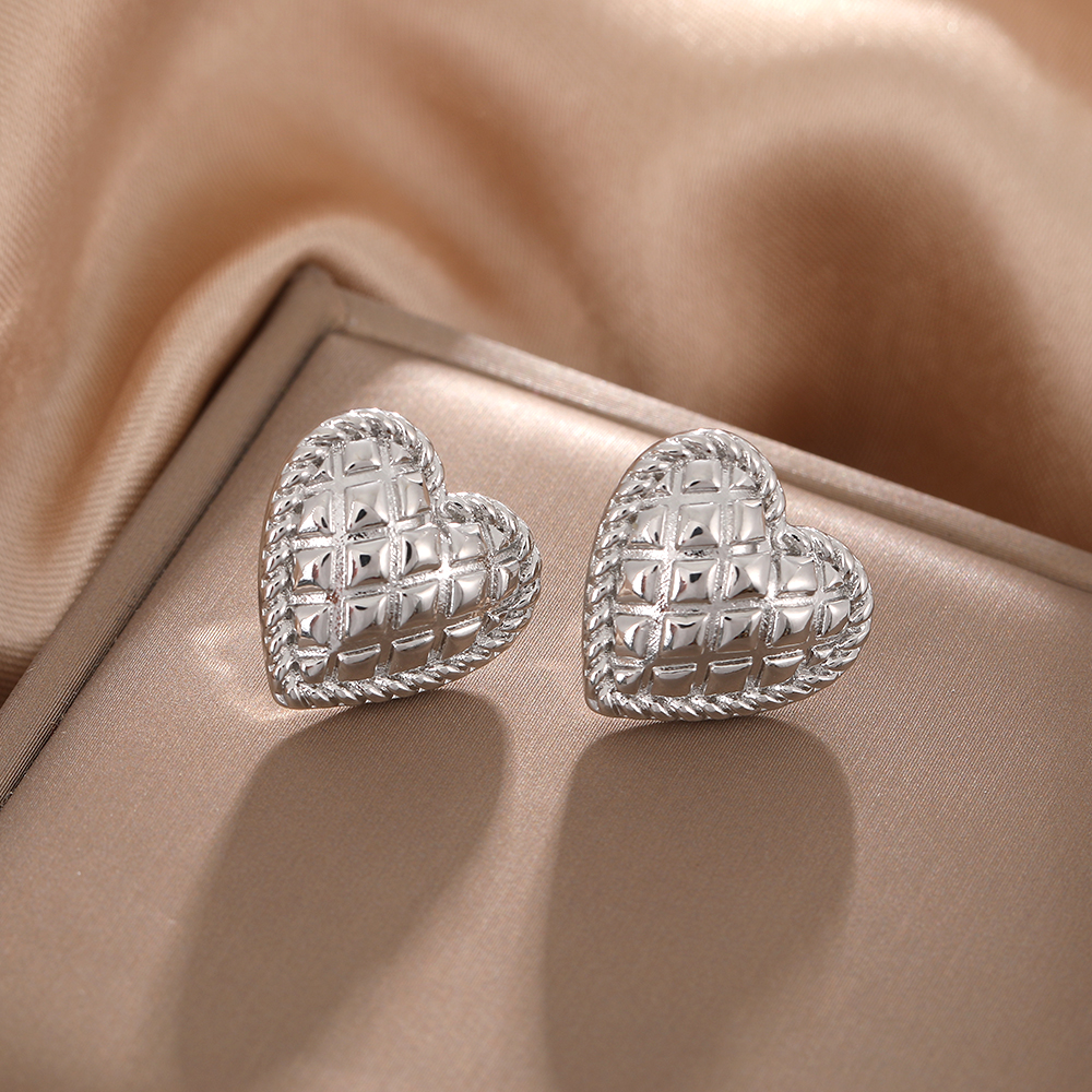 1 Par Elegante Estilo francés Estilo Simple Forma De Corazón Cobre Blanco Oro Plateado Pendientes