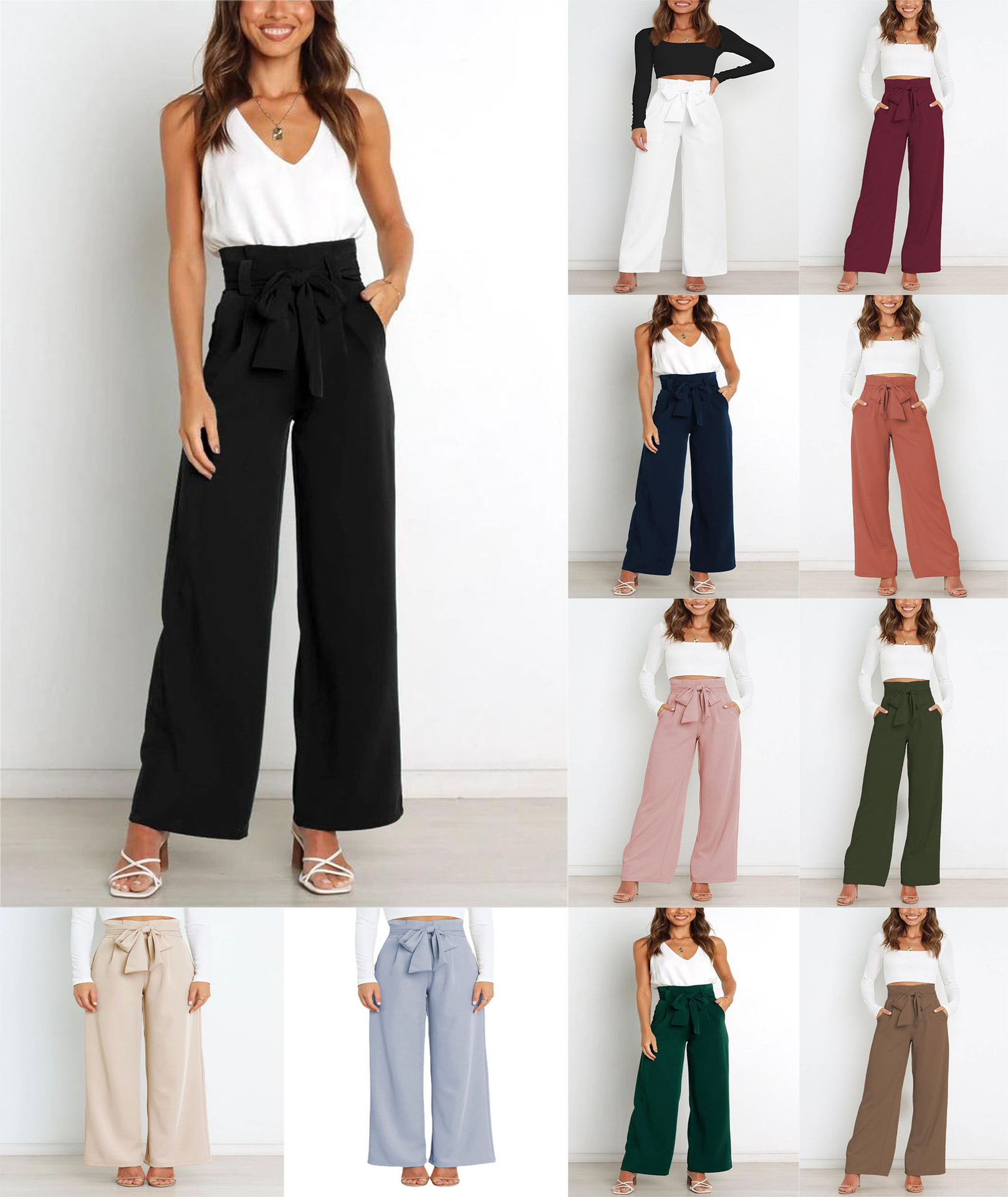 mujeres fiesta estilo simple ropa de calle color sólido longitud total lazo pantalones rectos