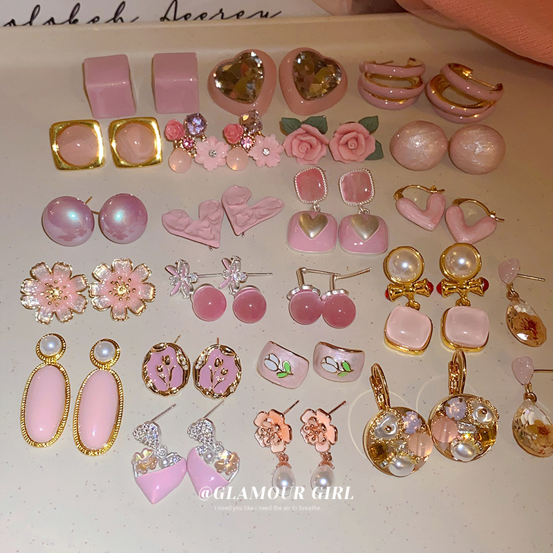 1 par dulce flor esmalte embutido aleación pendientes de gota pendientes