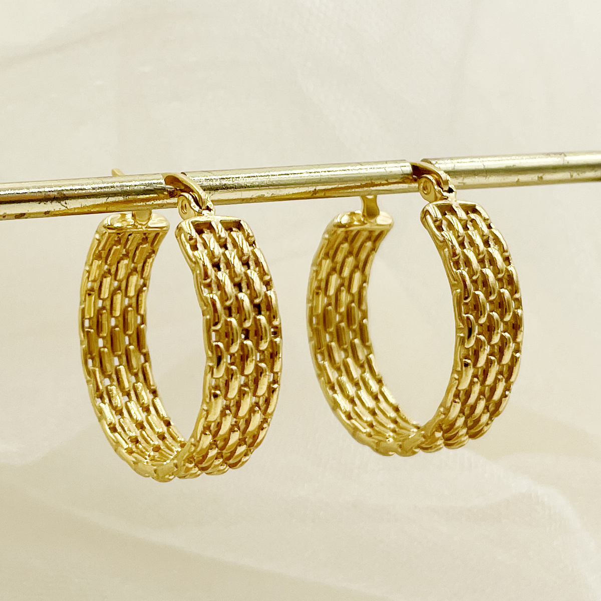 1 par estilo vintage estilo simple ronda la cadena acero inoxidable metal pulido enchapado chapado en oro pendientes de aro