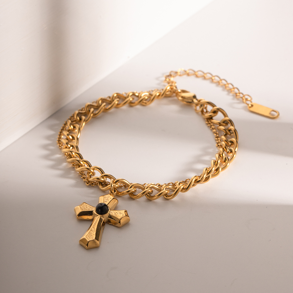 Estilo Simple Cruzar Acero Inoxidable Enchapado Chapado En Oro De 18 Quilates. Pulsera