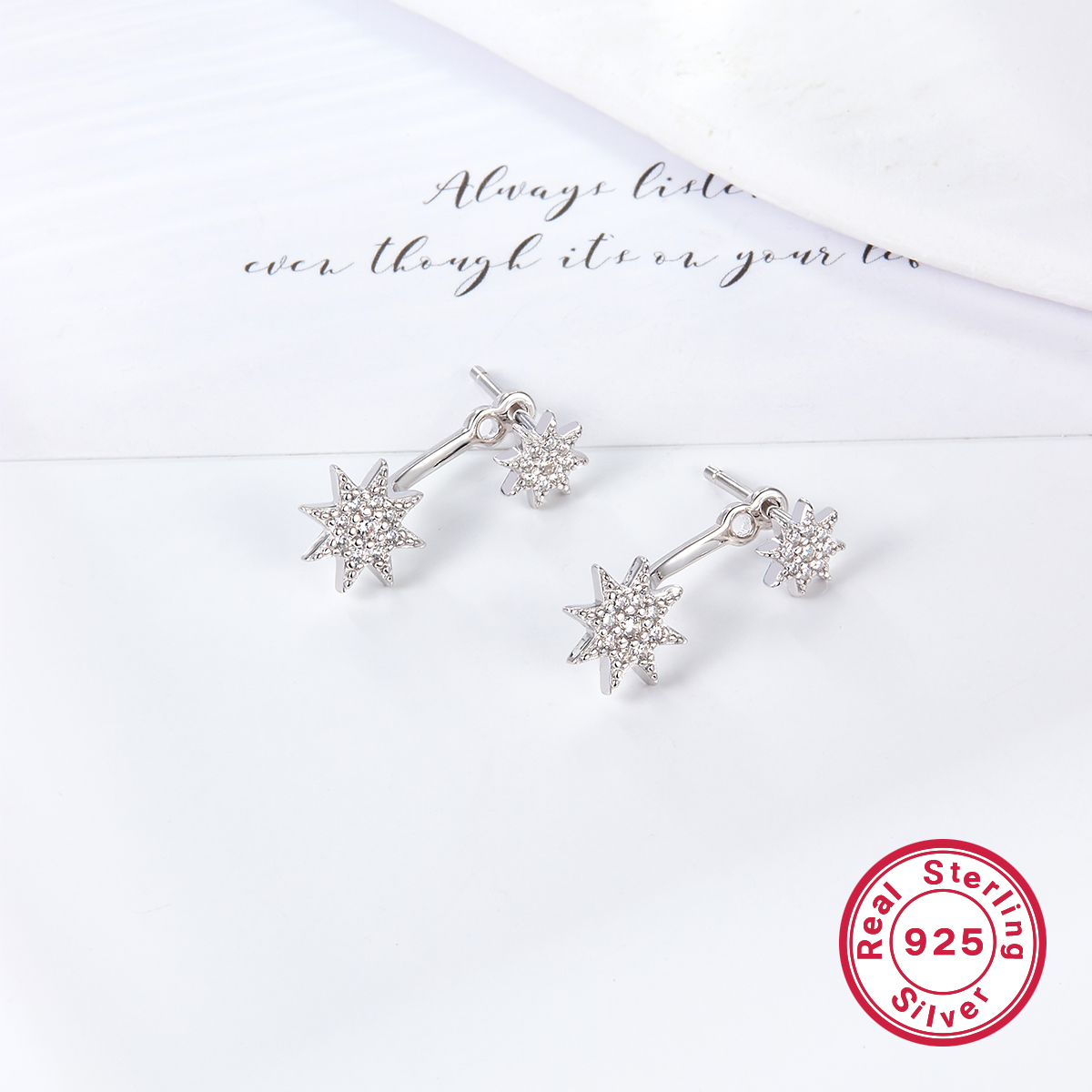 1 Par Glamour Estilo Simple Estrella Enchapado Embutido Plata Esterlina Circón Pendientes De Gota