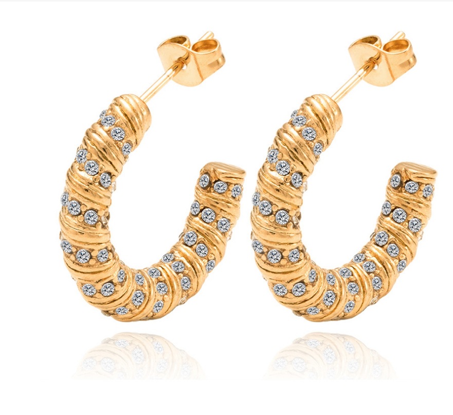 1 Par Retro Estilo Simple Forma De C Enchapado Acero Titanio Diamantes De Imitación chapados en oro de 18k Pendientes