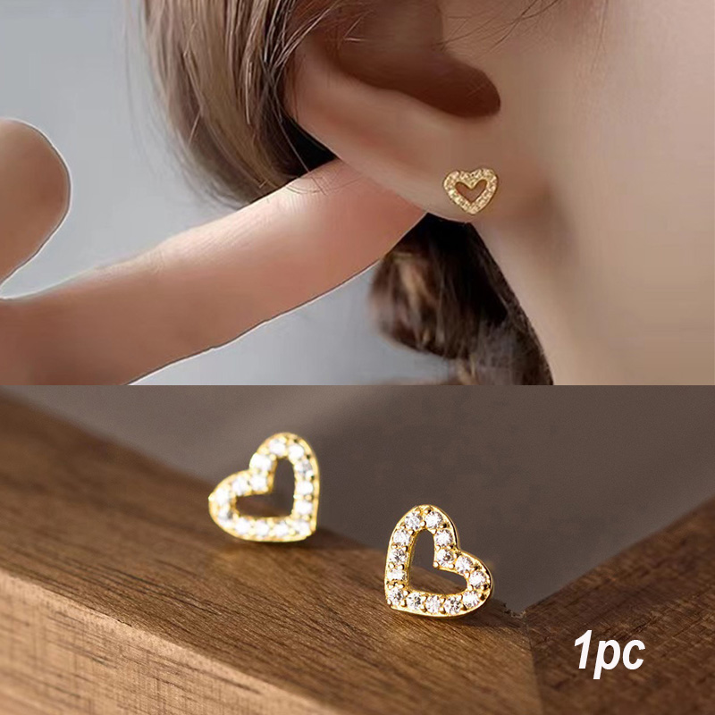 1 Pieza Estilo Simple Forma De Corazón Embutido Cobre Circón chapados en oro de 18k Pendientes