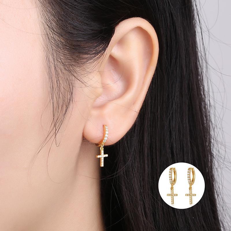 1 Par Estilo Simple Cruzar Enchapado Embutido Cobre Circón Blanco Oro Plateado Chapado En Oro Pendientes De Gota