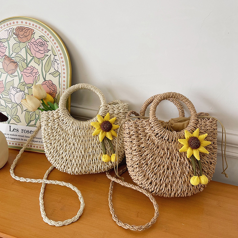 Mujeres Trenza Color Sólido Flor playa Hilo De Coser Cuerda Bolso