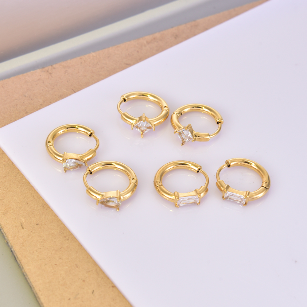 1 Par Estilo Simple Geométrico Color Sólido Acero Titanio chapados en oro de 18k Pendientes De Aro