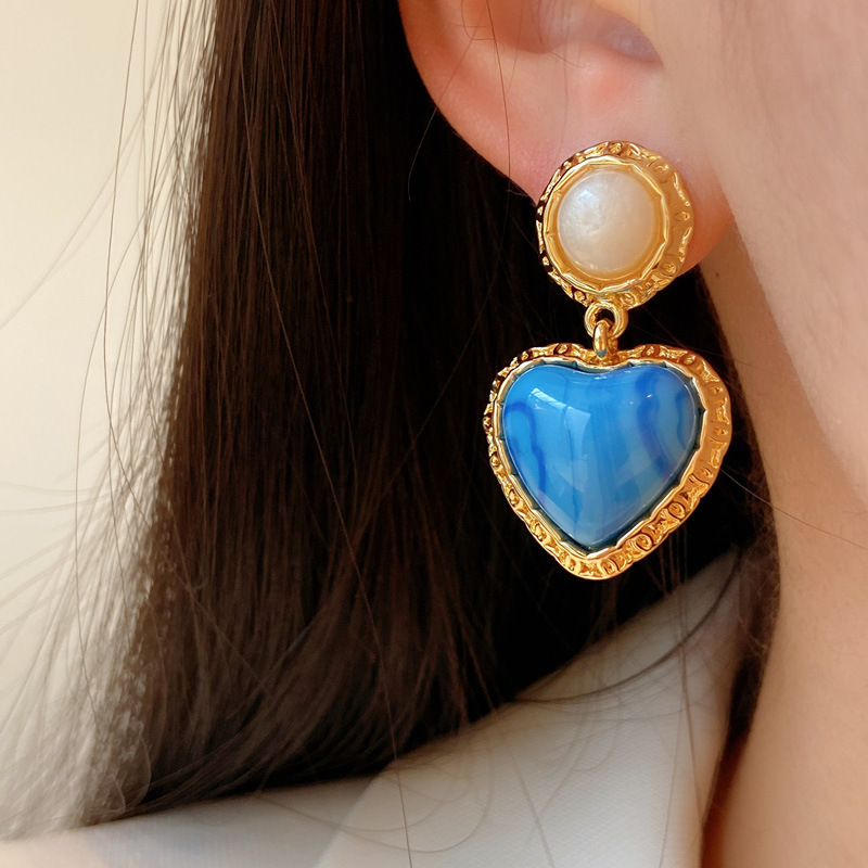 1 Par Estilo marino Estilo Simple Forma De Corazón Enchapado Cobre chapados en oro de 18k Pendientes De Gota Puños De Oreja