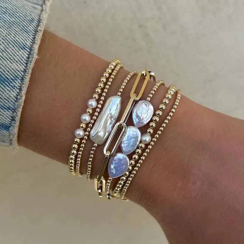 Perlas de Agua Dulce Cobre Estilo IG Hecho A Mano Bohemio Con Cuentas Geométrico Pulsera