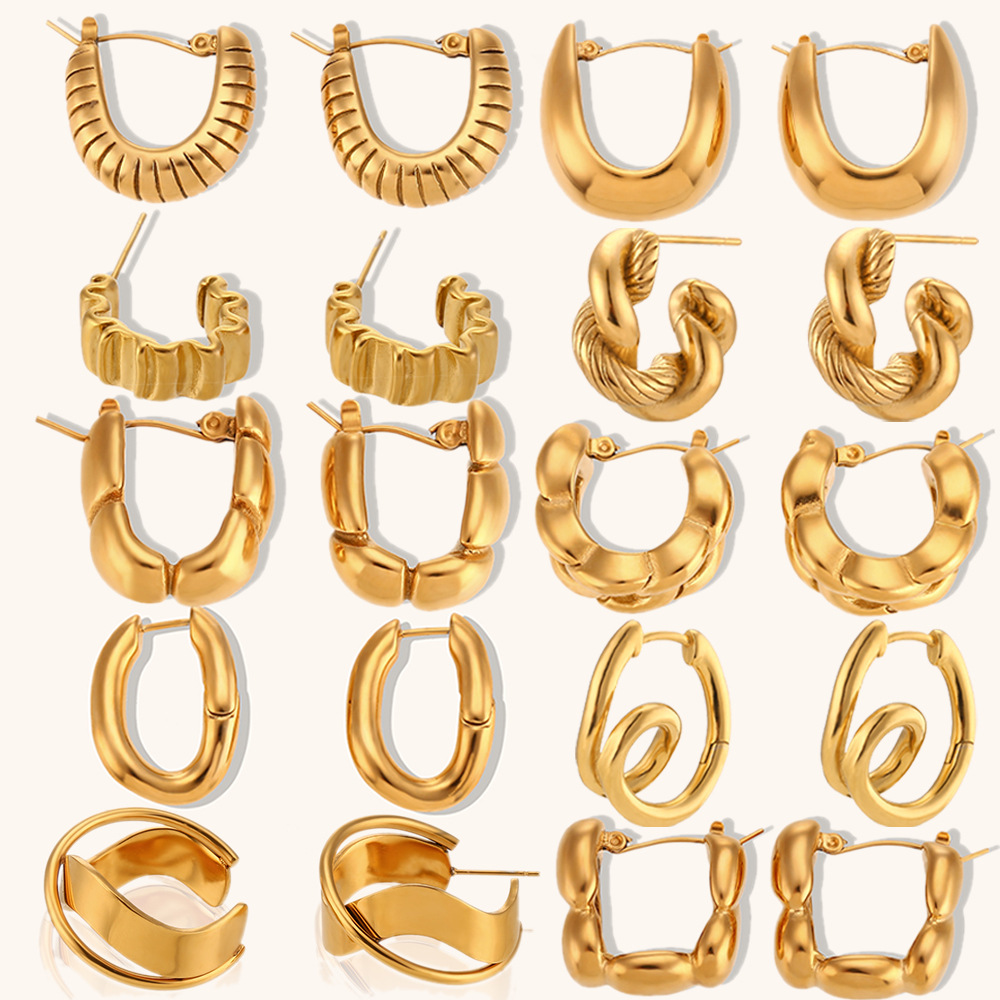 1 Par Señora Estilo Simple Irregular Pulido Enchapado Acero Inoxidable chapados en oro de 18k Pendientes De Aro