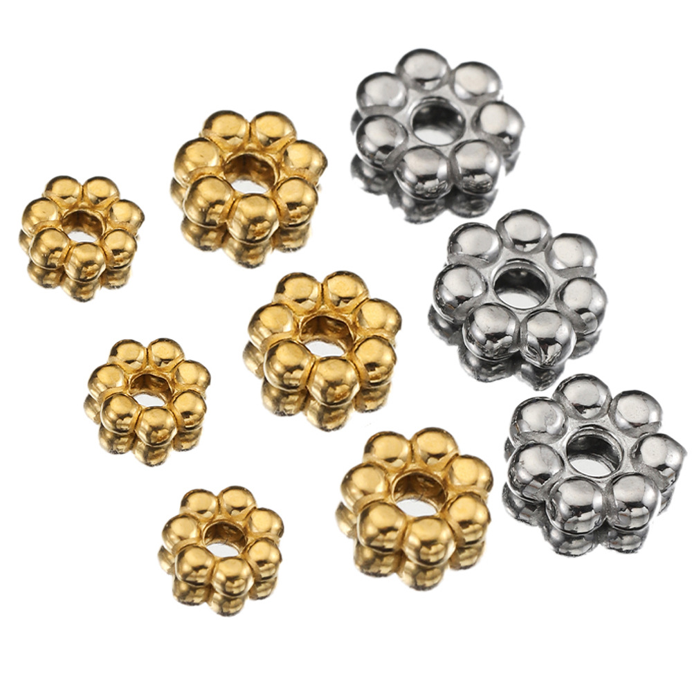 50 Piezas/Paquete Diámetro 4mm Diámetro 5mm Diámetro 6mm Agujero 1~1.9mm Agujero 2~2.9mm Acero inoxidable 304 chapados en oro de 18k Flor Pulido Barras Espaciadoras