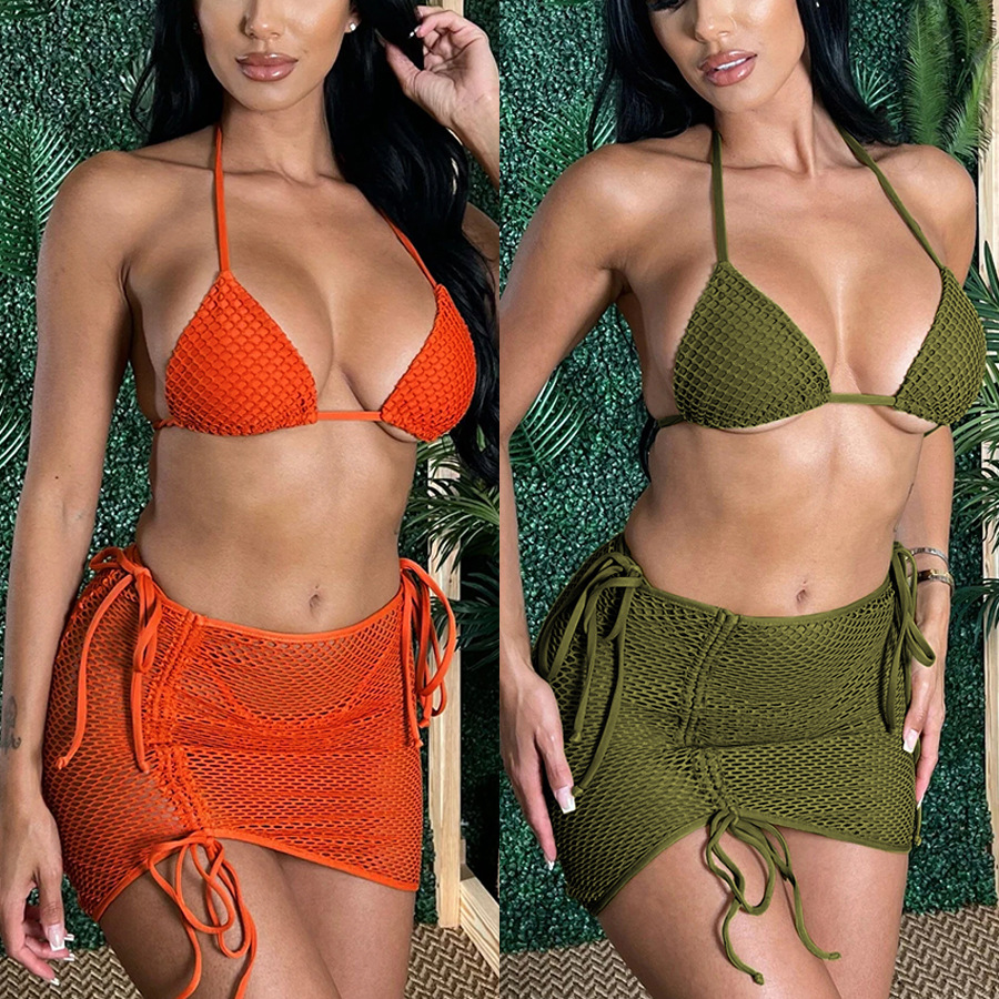 Mujeres Sexy Color Sólido Juego De 3 Piezas Bikinis Traje de baño