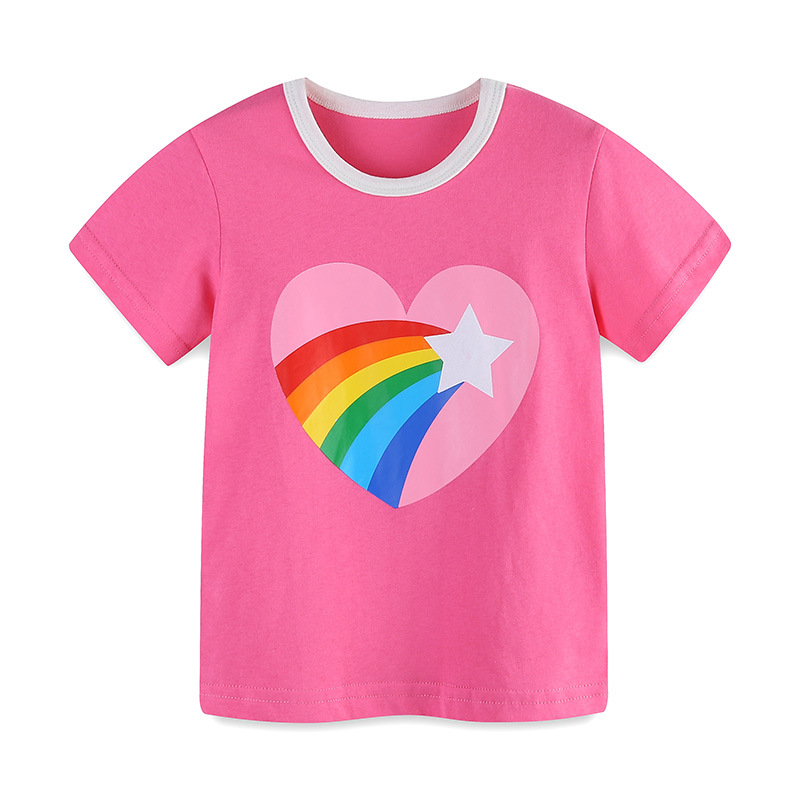 Lindo Estilo Simple Arcoíris Forma De Corazón Algodón Camisetas y blusas