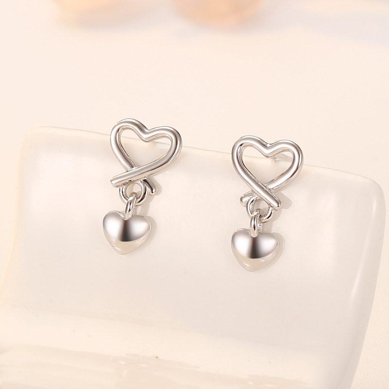 Estilo Simple Forma De Corazón Plata Esterlina Enchapado Pendientes 1 Par