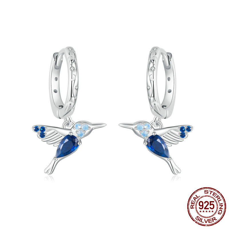 Elegante Estilo Simple Pájaro Plata Esterlina Circón Pendientes De Gota 1 Par