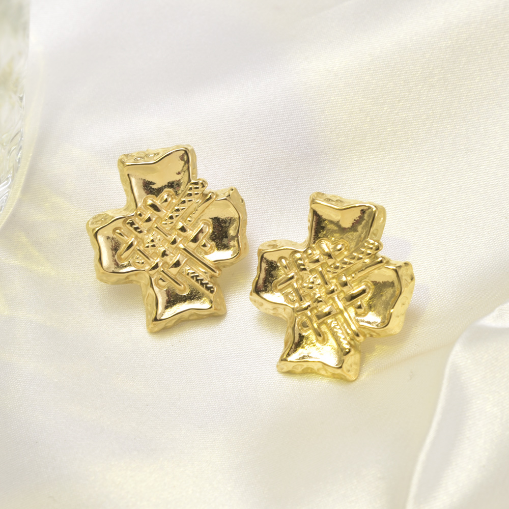 1 Par Estilo Simple Estilo Clásico Cruzar Acero Titanio chapados en oro de 18k Pendientes