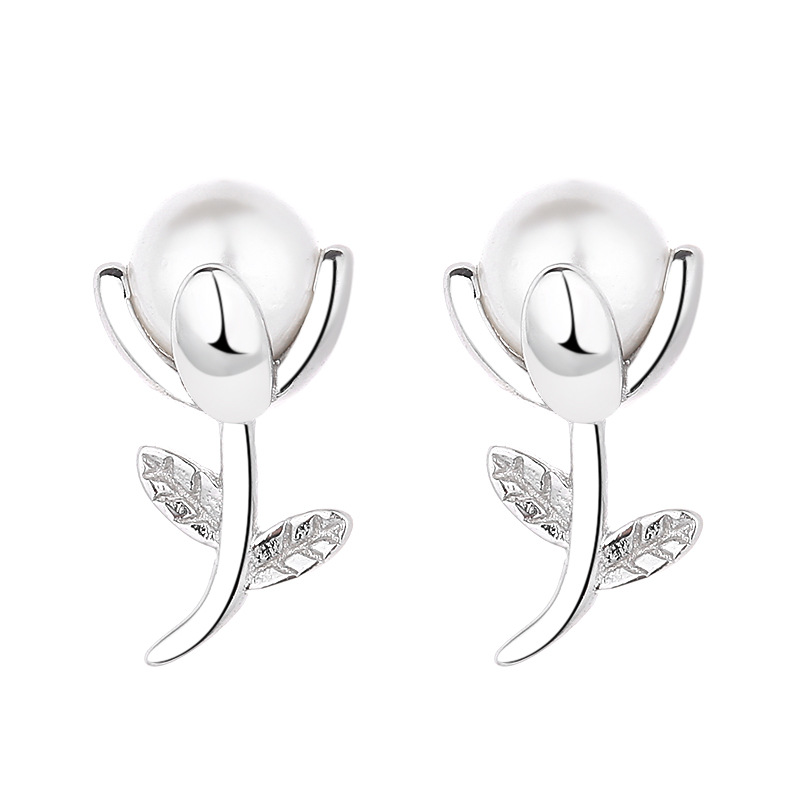 Elegante Estilo Simple Flor Plata Esterlina Enchapado Pendientes 1 Par