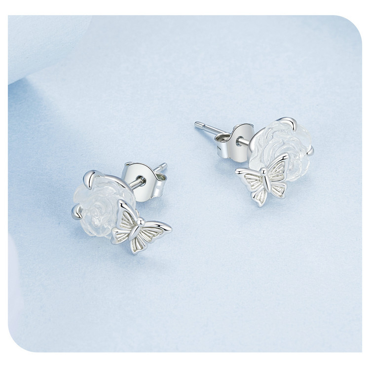 Elegante Dulce Flor Plata Esterlina Enchapado Resina Pendientes 1 Par