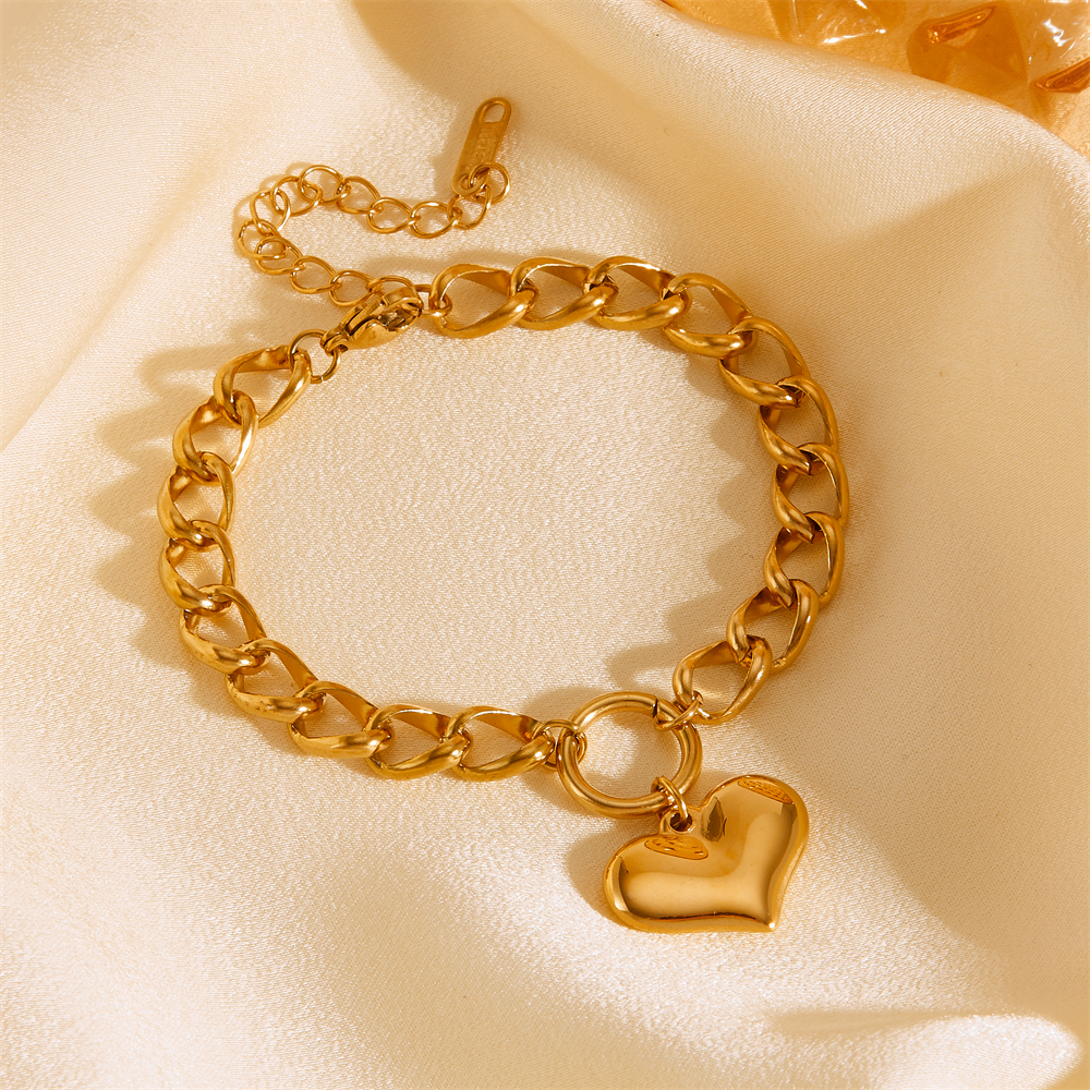 Elegante Romántico Forma De Corazón Acero Titanio chapados en oro de 18k Pulsera Al Mayoreo