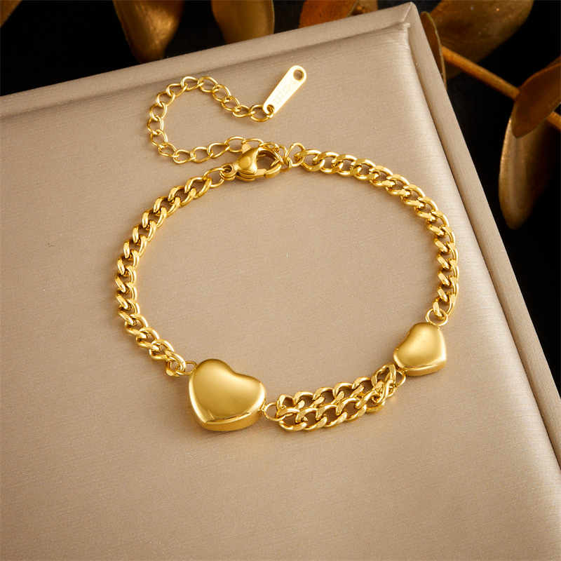 Estilo Vintage Forma De Corazón Acero inoxidable 304 chapados en oro de 18k Pulsera Al Mayoreo