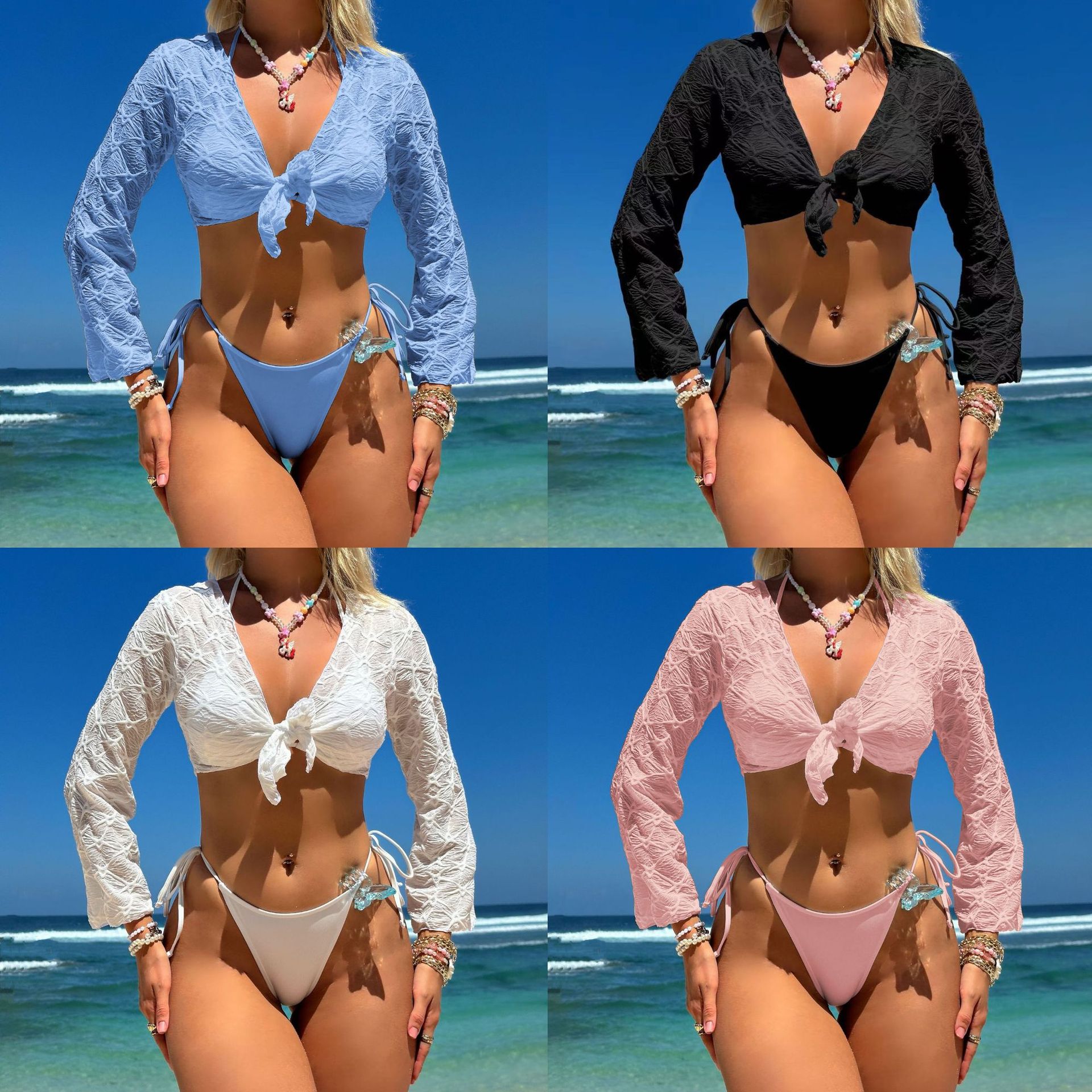 Mujeres Estilo Simple Color Sólido Juego De 3 Piezas Bikinis Traje de baño