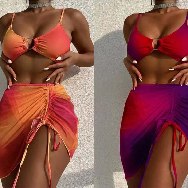 Mujeres Sexy Degradado De Color Juego De 3 Piezas Bikinis Traje de baño