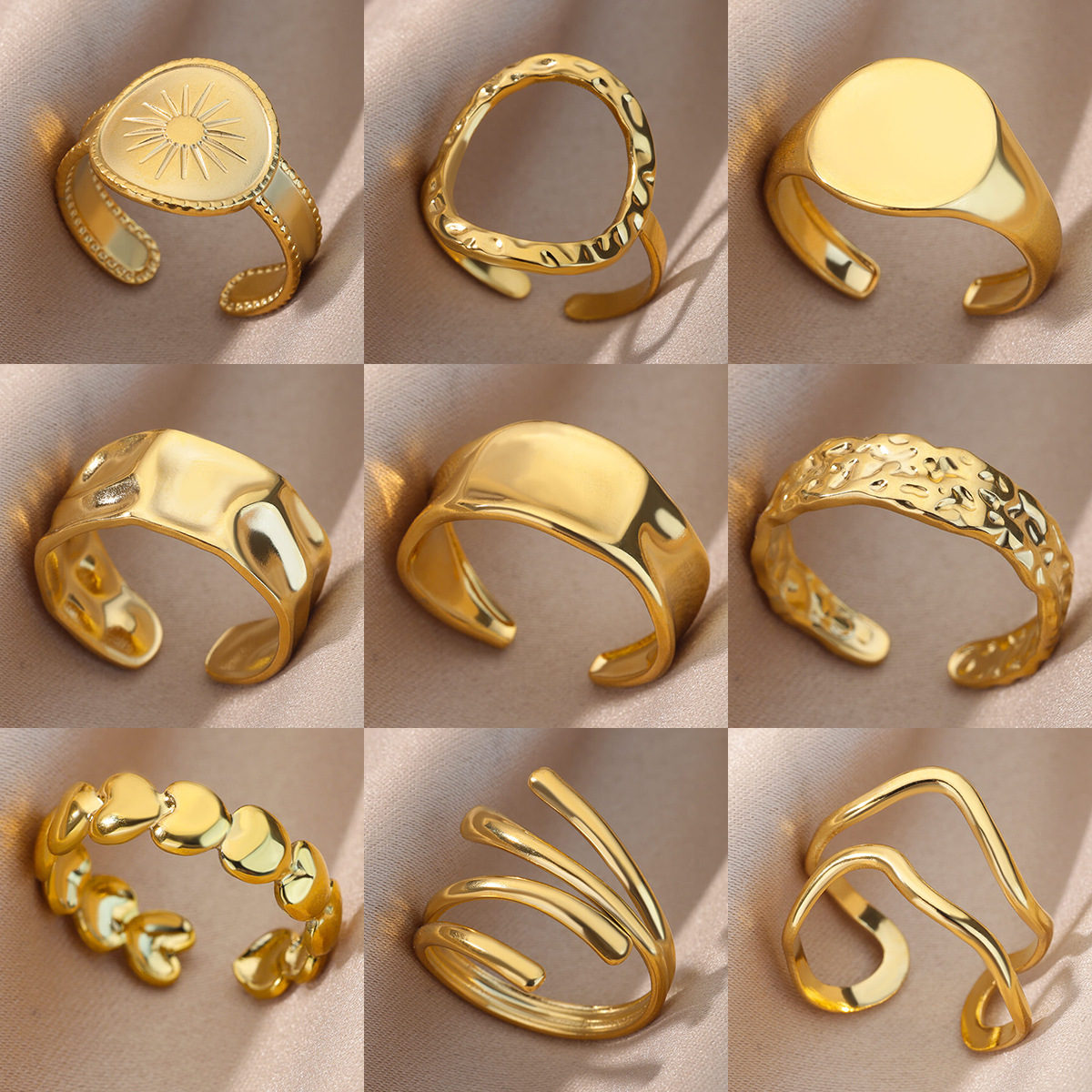 Joyería Al Por Mayor Estilo Simple Geométrico Ronda Forma De Corazón Acero inoxidable 304 chapados en oro de 18k Enchapado Anillos abiertos