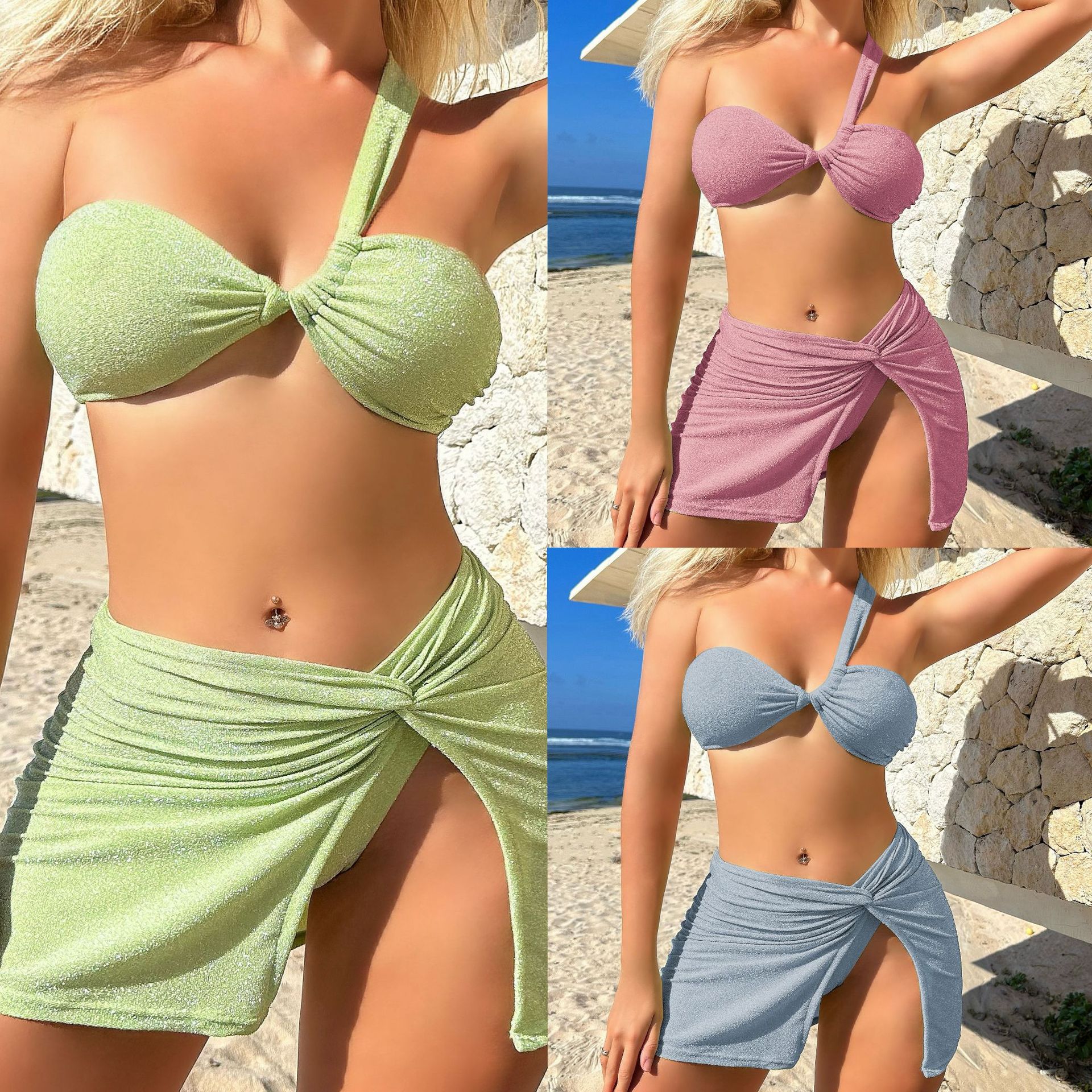 Mujeres Sexy Color Sólido Juego De 3 Piezas Bikinis Traje de baño