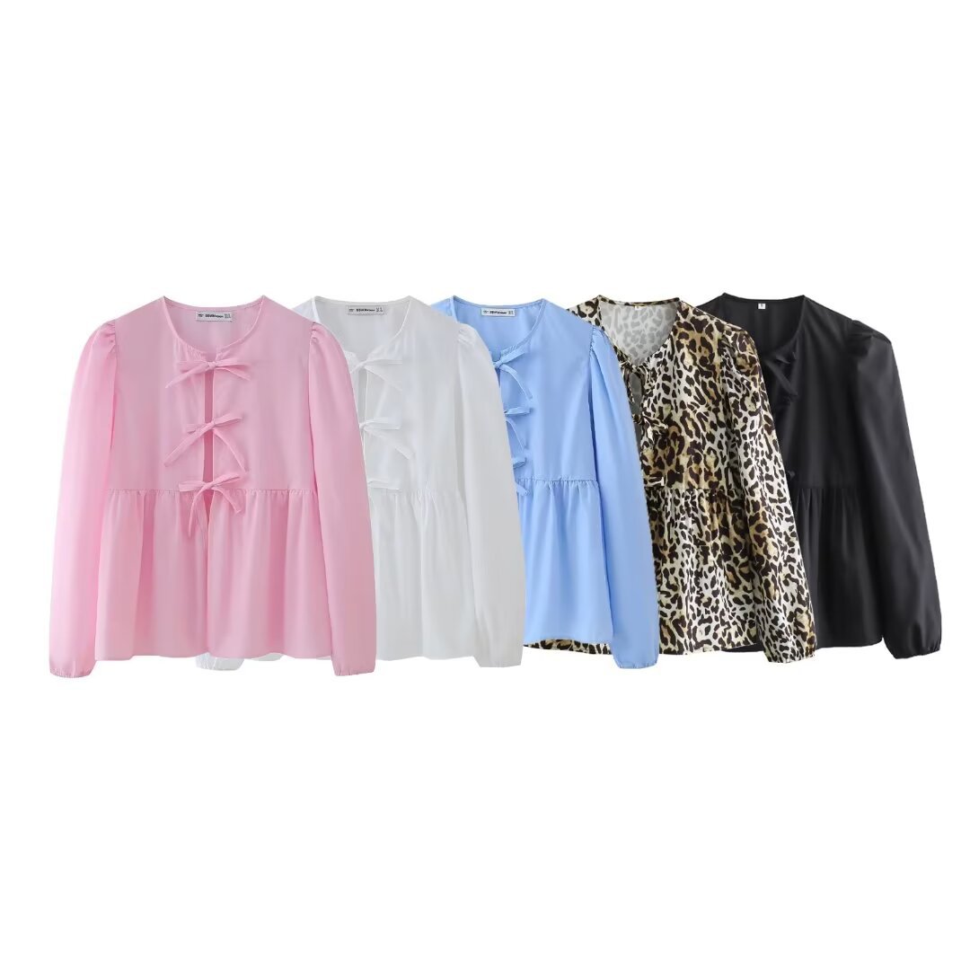 Mujeres Blusa Manga Larga Blusas Casual Color Sólido Leopardo