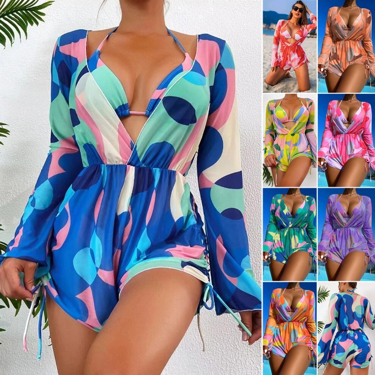 Mujeres Sexy Bloque De Color Juego De 3 Piezas Bikinis Traje de baño