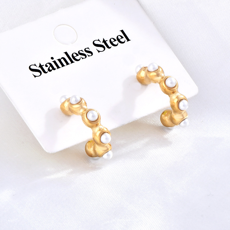 1 Par Estilo Simple Estilo Clásico Estrella Cielo Estrellado Fuego Embutido Acero inoxidable 304 Perla chapados en oro de 18k Pendientes