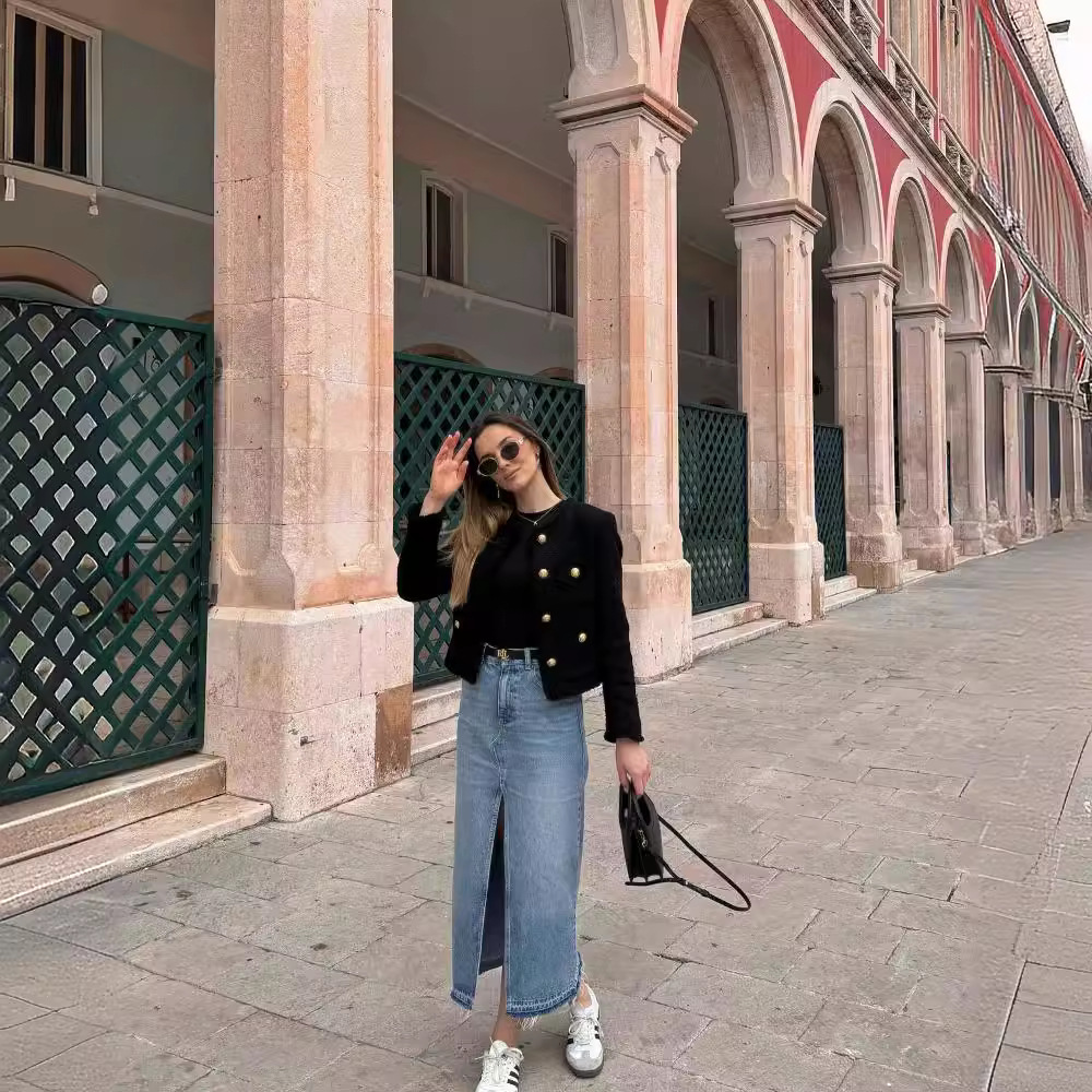 Mujeres Elegante Ropa De Calle Reluciente Color Sólido Solo Pecho Abrigo Chaqueta