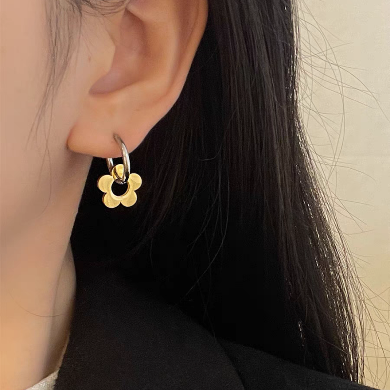 1 Par Estilo Vintage Estilo Simple Flor Enchapado Acero inoxidable 304 chapados en oro de 18k Pendientes De Gota