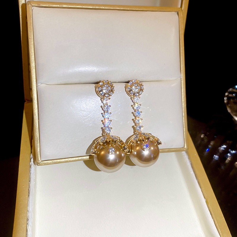 1 Par Elegante Boda Viajar Diariamente Ronda Embutido Aleación Diamantes De Imitación Perla Pendientes De Gota