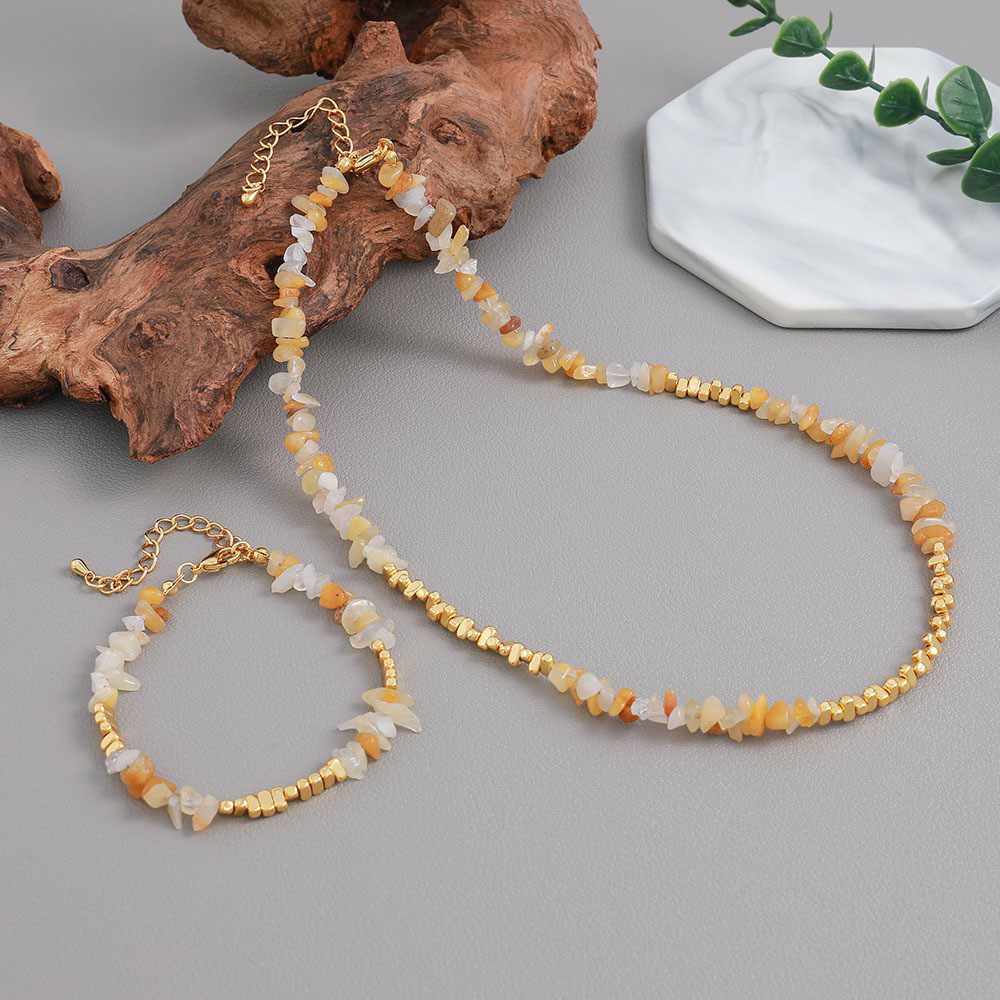 Estilo moderno Estilo Simple Irregular Piedra natural Cobre chapados en oro de 18k Pulsera Collar Al Mayoreo