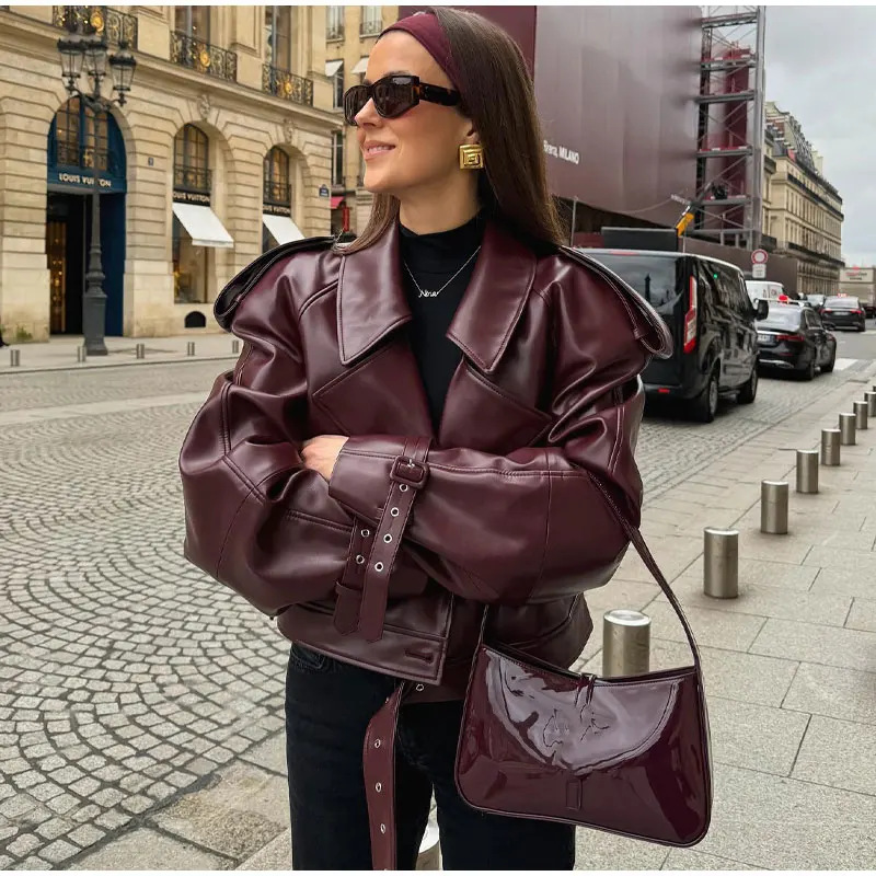 Mujeres Ropa De Calle Color Sólido Cremallera Cremallera Abrigo Chaqueta De Cuero Chaqueta