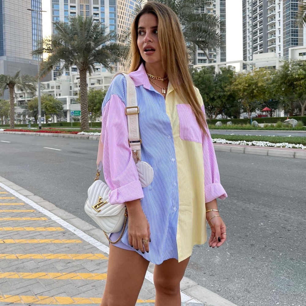 Mujeres Blusa Manga Larga Blusas Impresión Casual Ropa De Calle Bloque De Color Raya