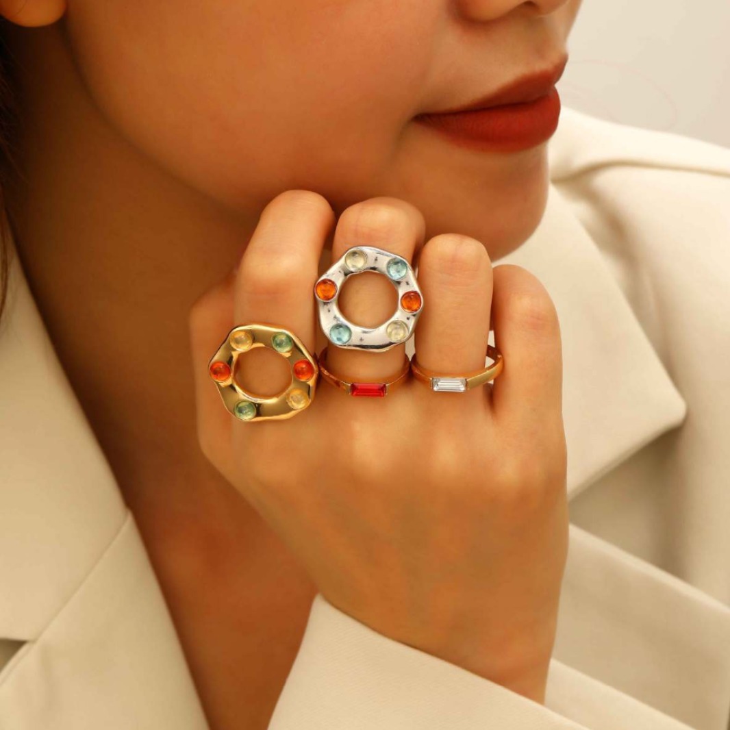 Estilo IG Estilo Simple Geométrico Aleación Ahuecar Embutido Diamantes De Imitación Mujeres Anillos abiertos