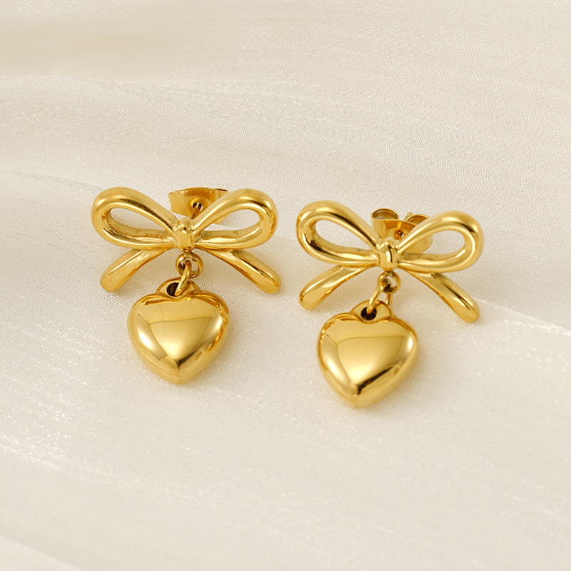 1 Par Estilo Simple Estilo Clásico Forma De Corazón Nudo De Lazo Acero inoxidable 304 chapados en oro de 18k Pendientes De Gota